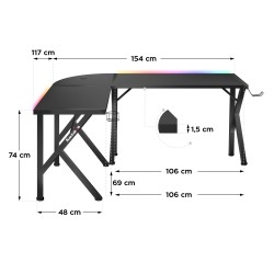 Biurko narożne gamingowe Huzaro Hero 6.3 RGB Black 154 cm
