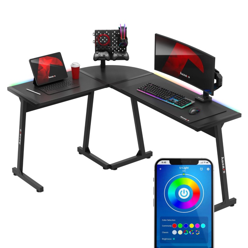 Biurko Gamingowe HUZARO HERO 6.0 Black RGB Smart 147 cm