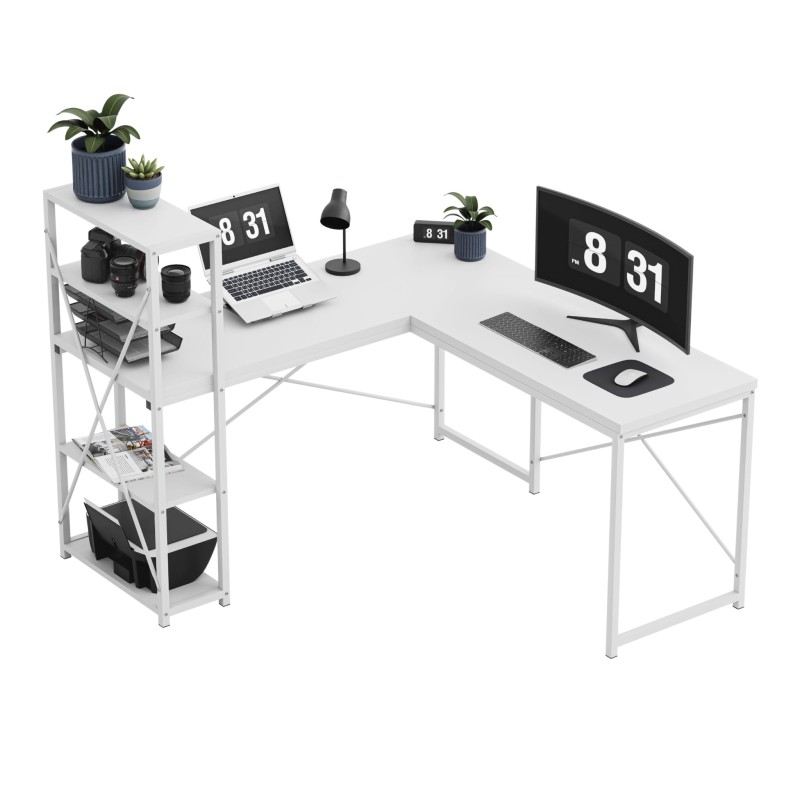 Biurko narożne z półkami Mark Adler Leader 5.9 White 145 cm