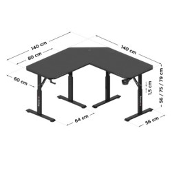 Adjustable corner gaming desk Hero 7.3 Black 140 cm