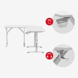 Hero 7.3 White 140 cm adjustable corner gaming desk