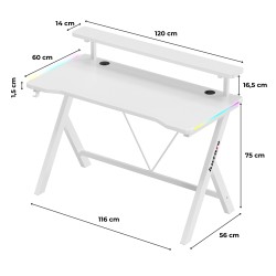 Gaming desk Hero 1.9 RGB White 120 cm