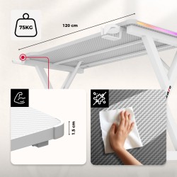 Gaming desk Hero 2.3 RGB White 120 cm