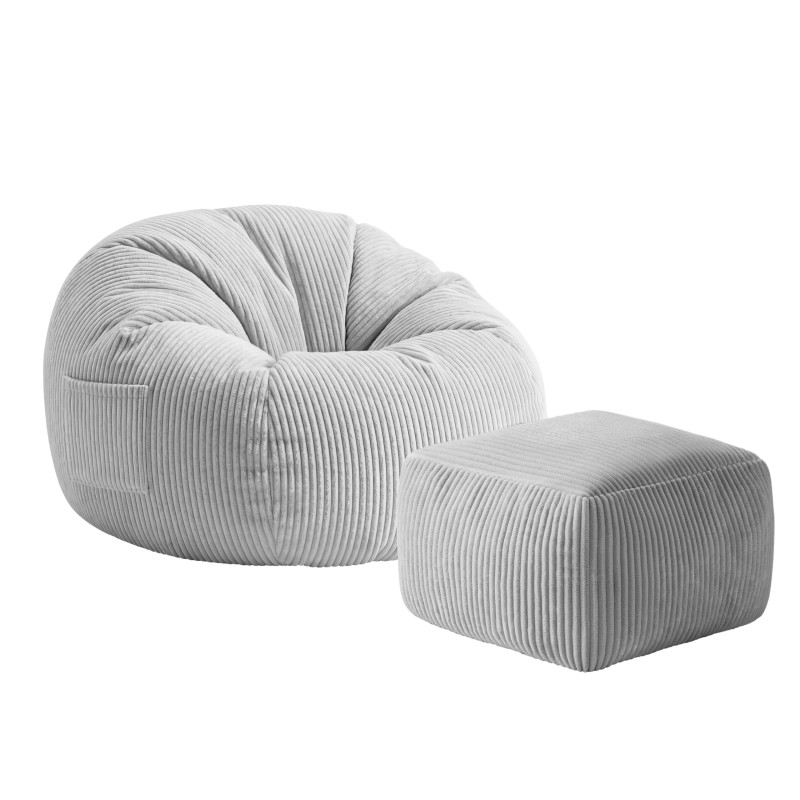 Corduroy pouffe armchair with footrest Comfy 3.0 Grey