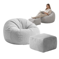 Fotel pufa sztruksowa z podnóżkiem Comfy 3.0 Grey