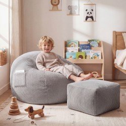 Fotel pufa sztruksowa z podnóżkiem Comfy 3.0 Grey