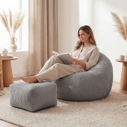 Corduroy pouffe armchair with footrest Comfy 3.0 Grey