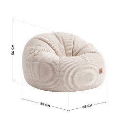 Fotel pufa sztruksowa z podnóżkiem Comfy 3.0 Beige