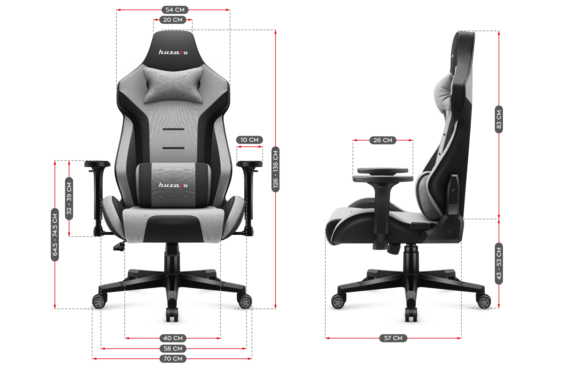 Wymiary fotela Huzaro Force 7.6 Grey