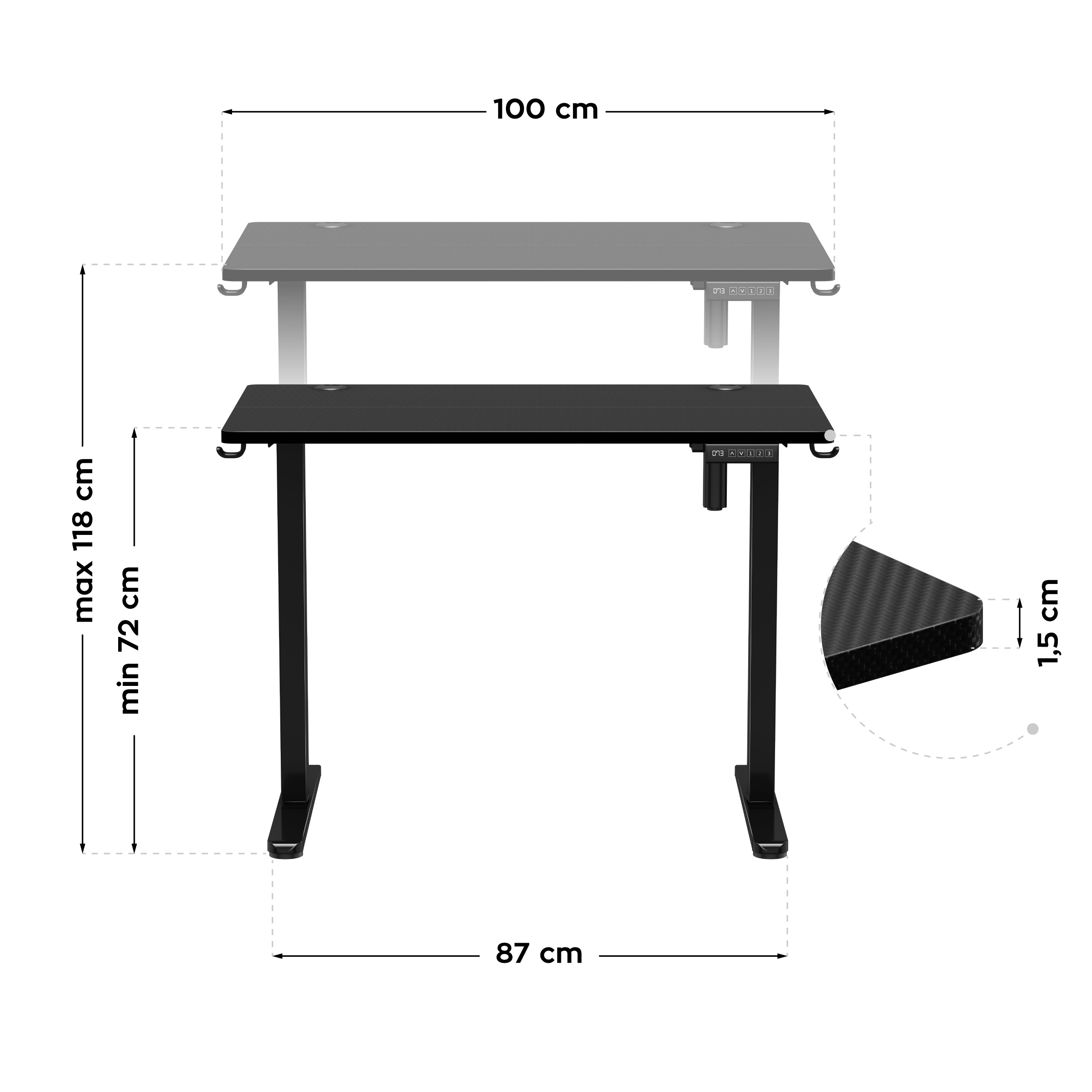 Wymiary biurka Hero 7.9 - przód