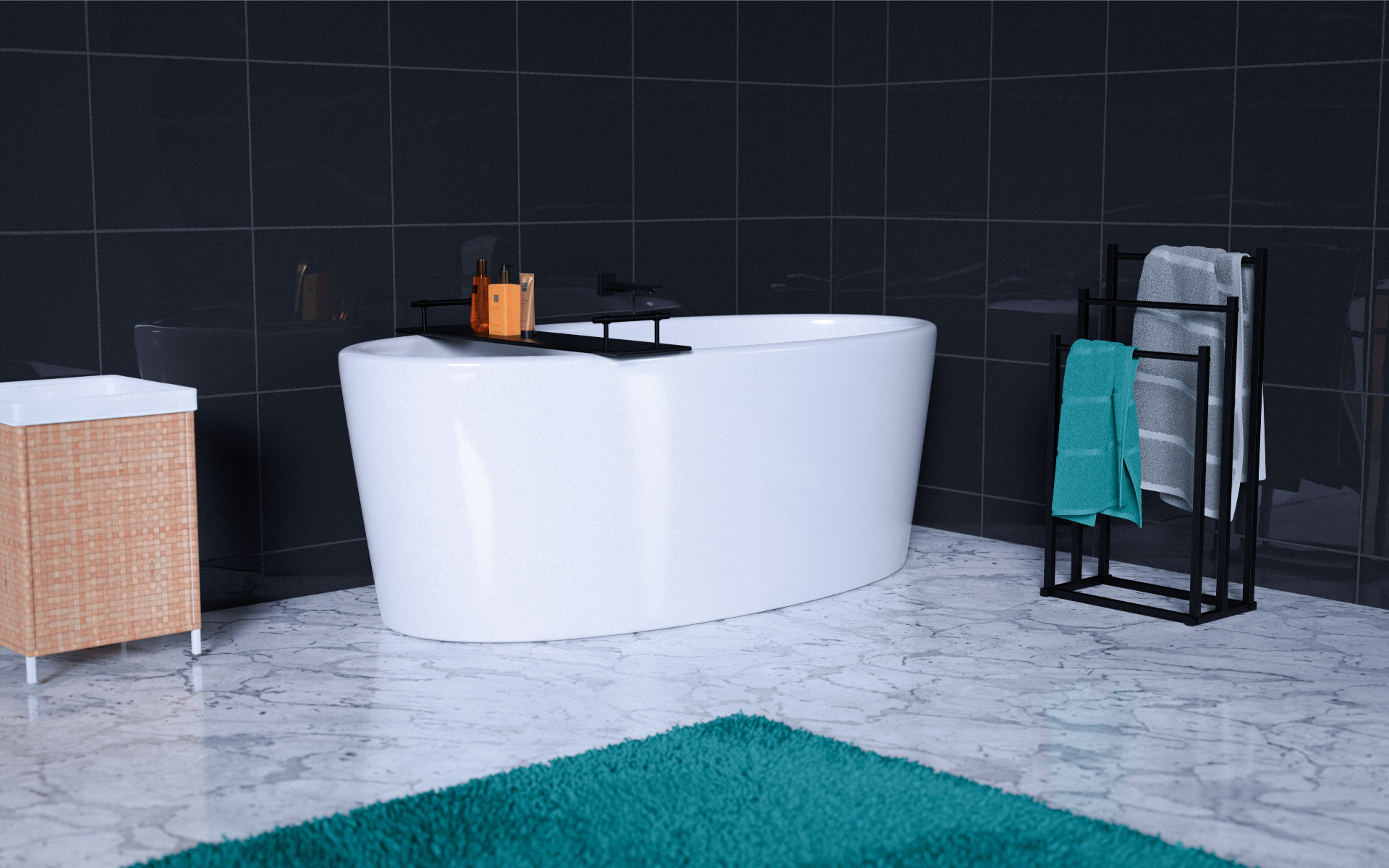 Stojak na ręczniki obok wanny