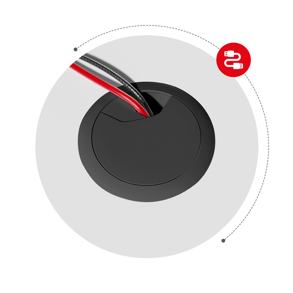 Wloty na przewody w biurku gamingowym Hero 1.6