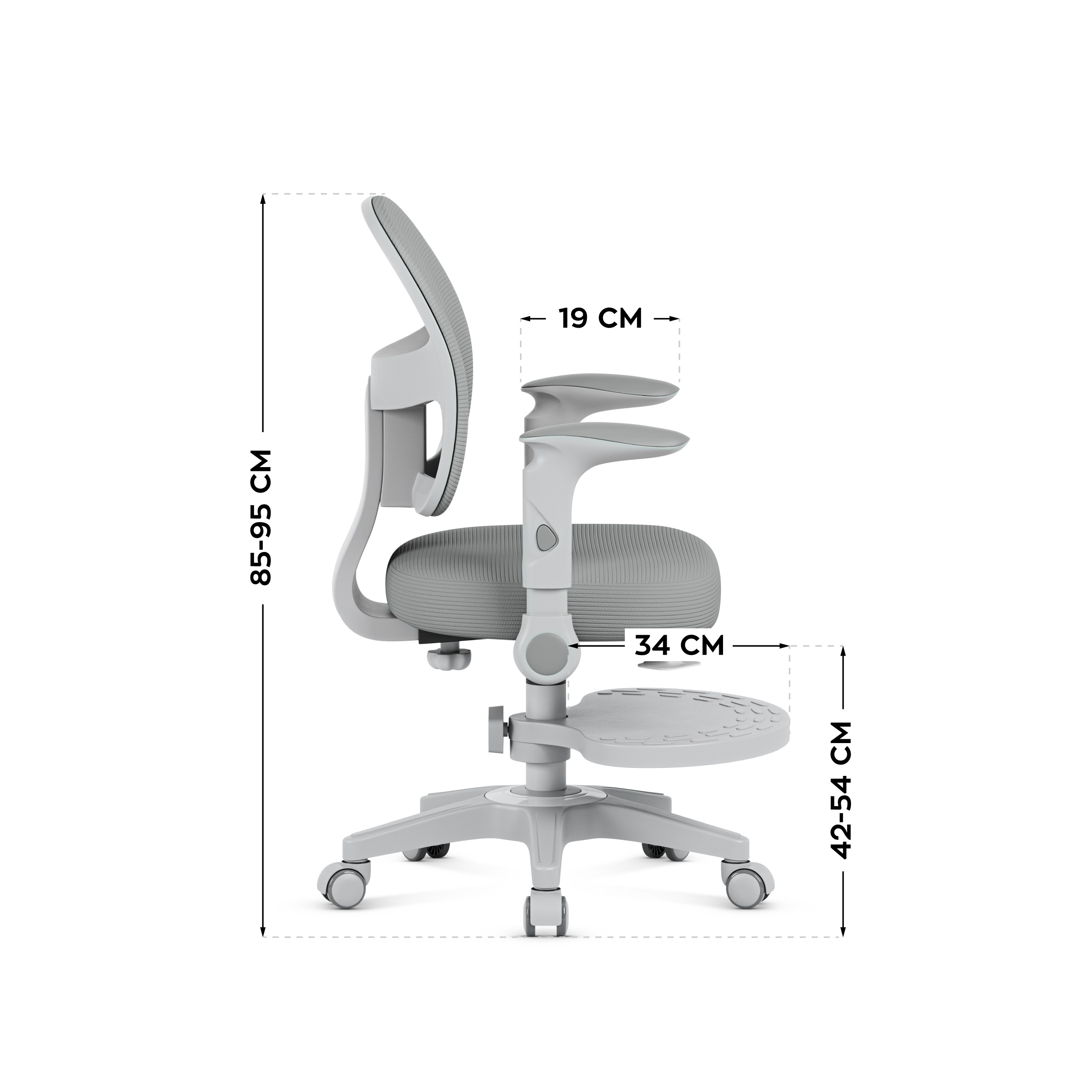 Wymiary fotela Junior 5.0 Grey - bok