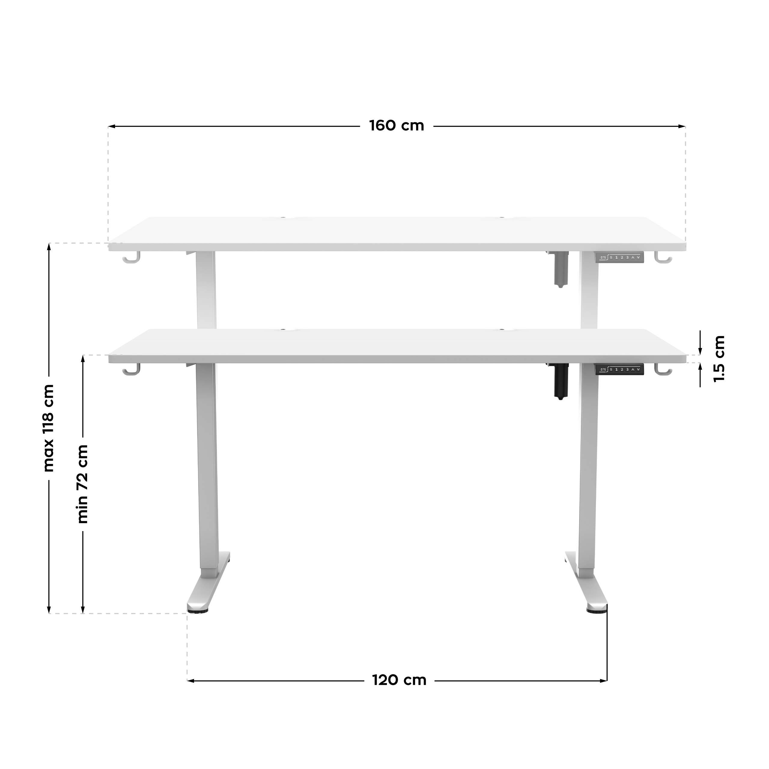 Wymiary biurka Leader 7.6 &ndash; widok z przodu