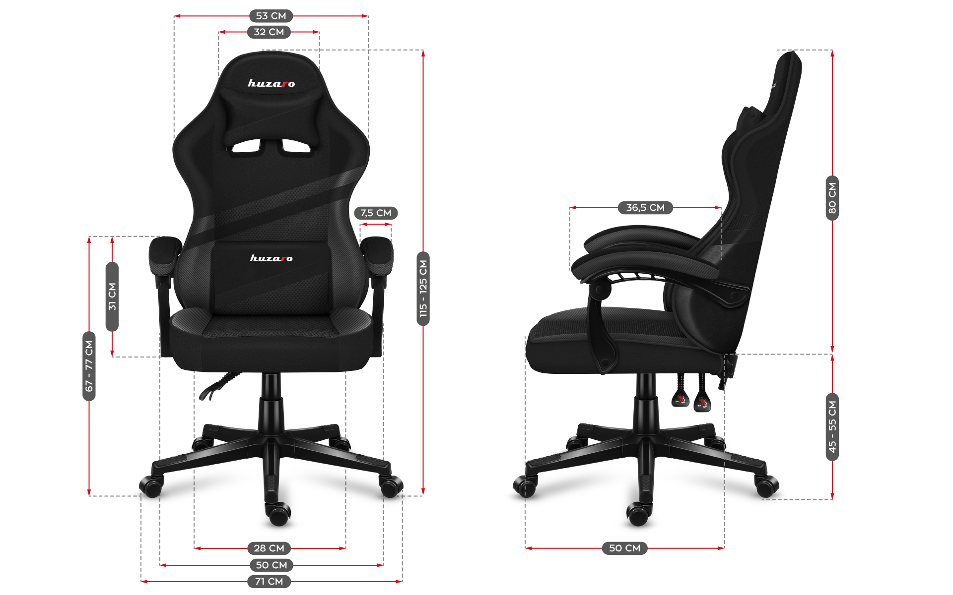 Wymiary fotela Huzaro Force 4.4 Carbon
