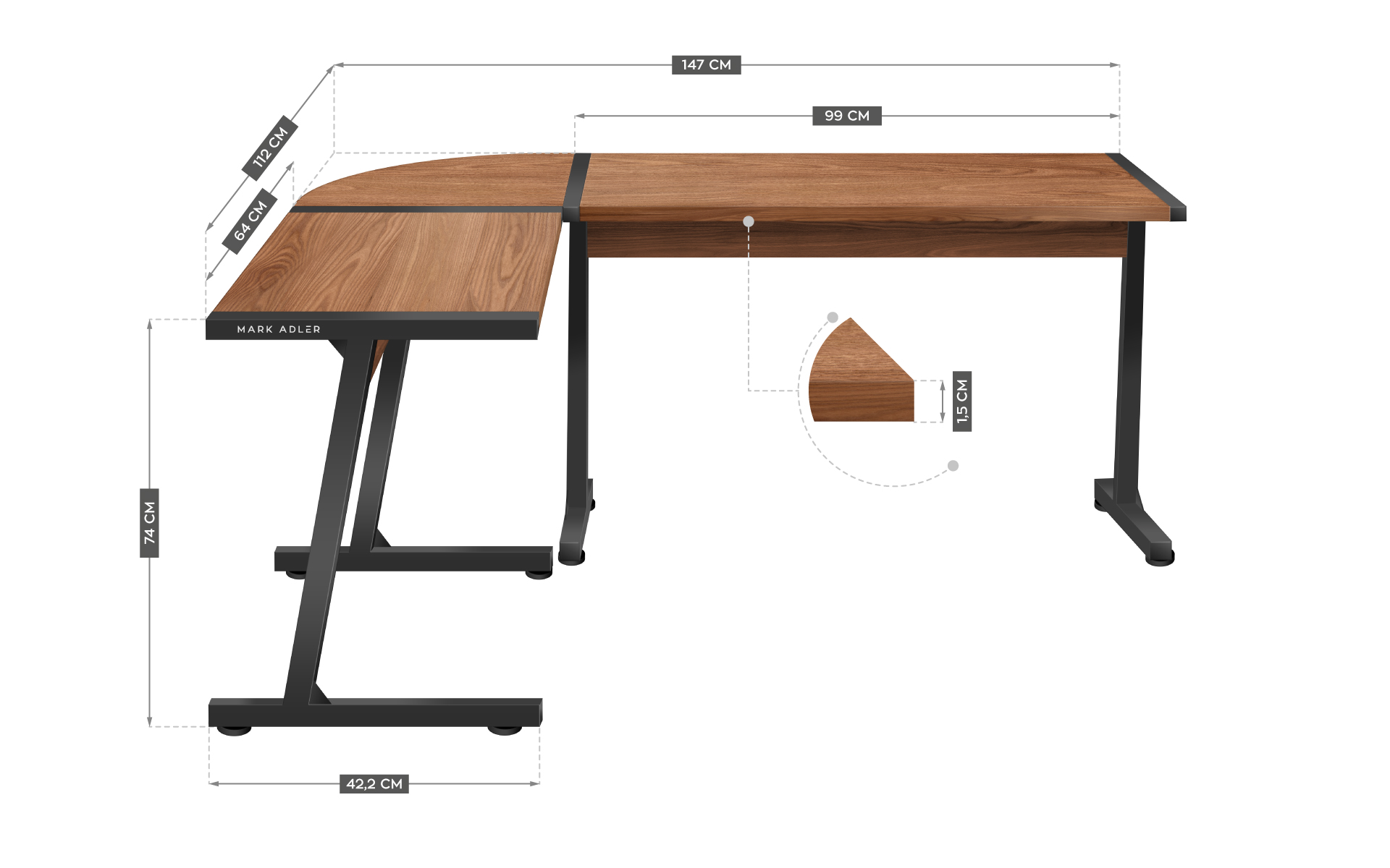 Wymiary biurka Mark Adler Leader 5.5 wn