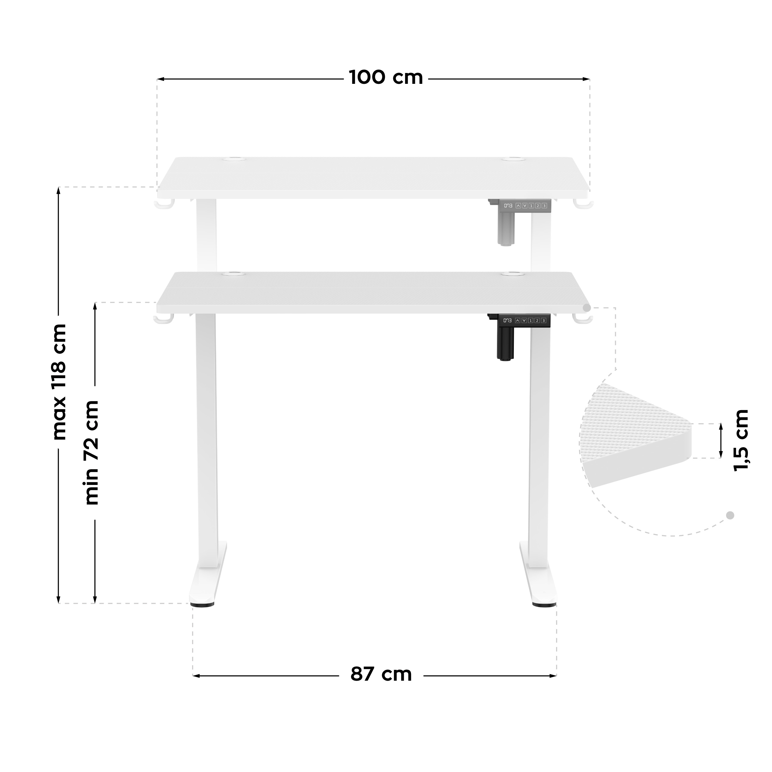 Wymiary biurka Hero 7.9 - front