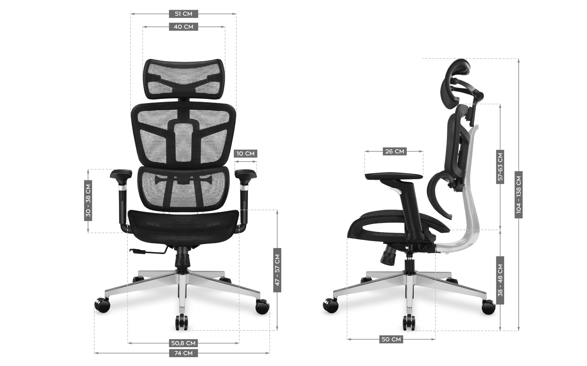 Wymiary fotela biurowego Mark Adler