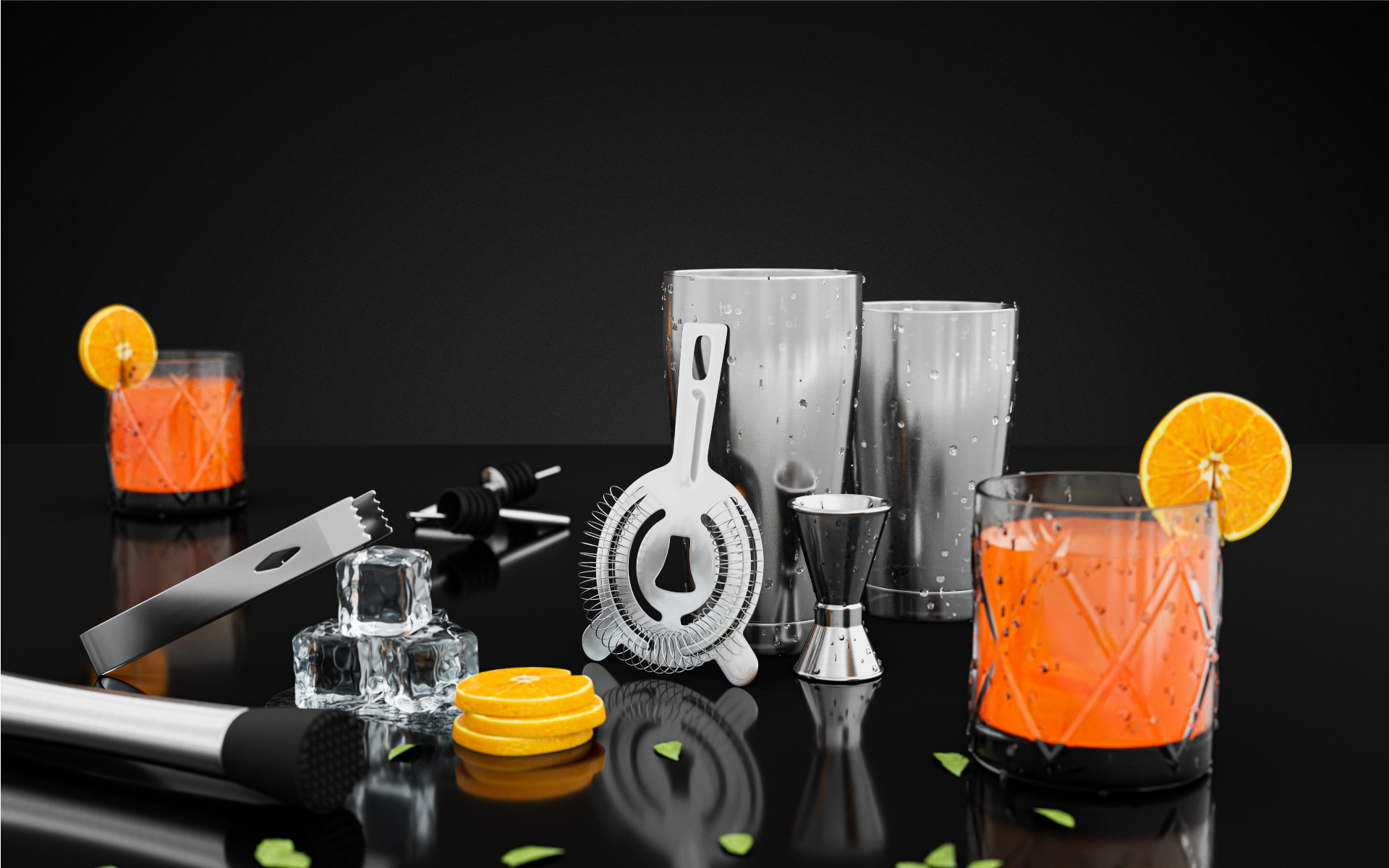 Zestaw na ciemnym tle