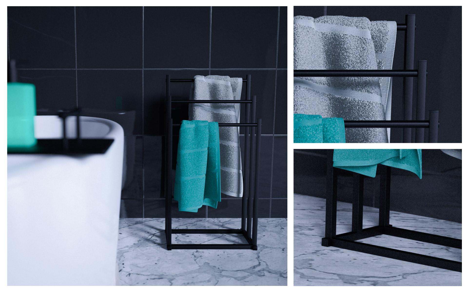 Stojak na ręczniki obok wanny