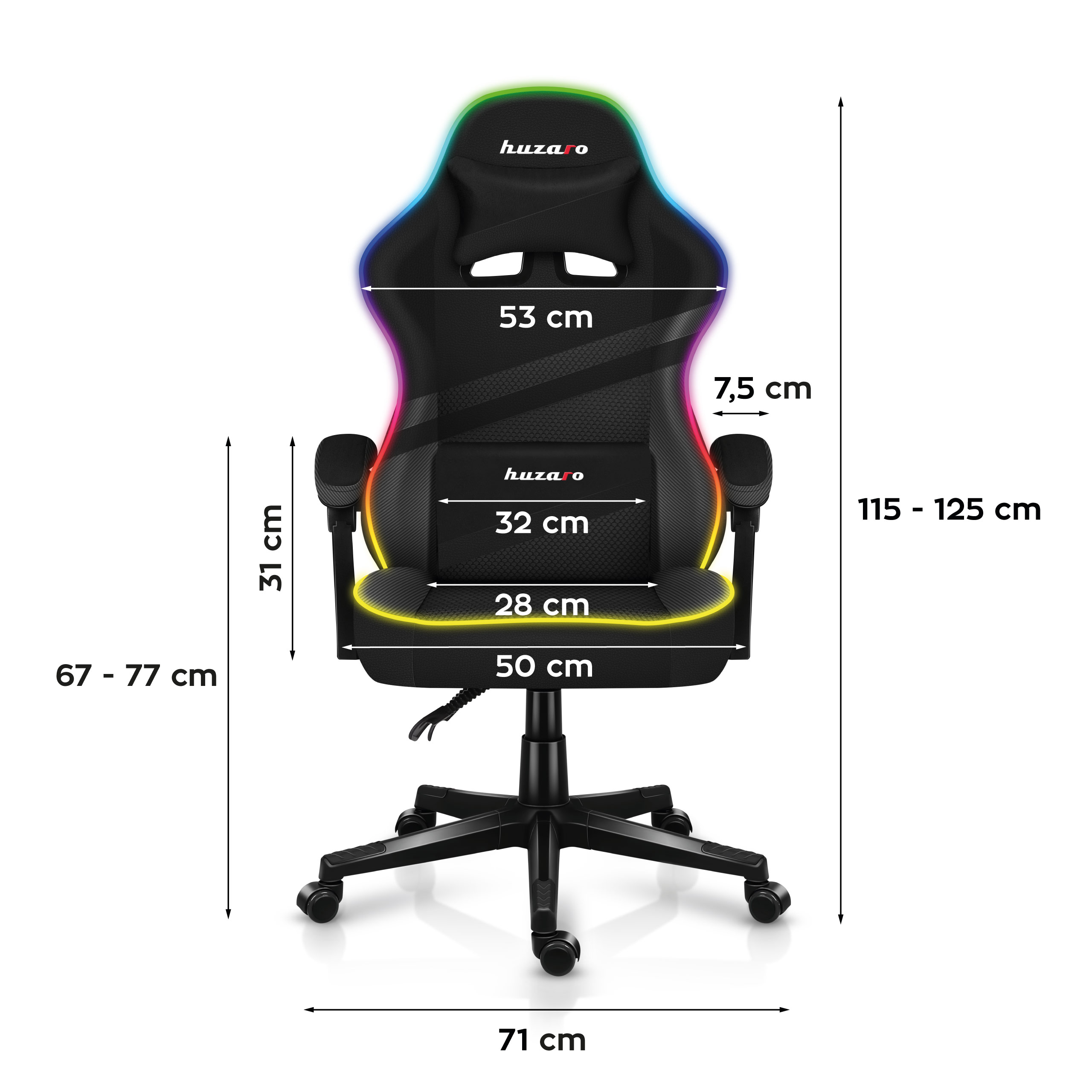 Wymiary fotela Huzaro Force 4.4 RGB Mesh