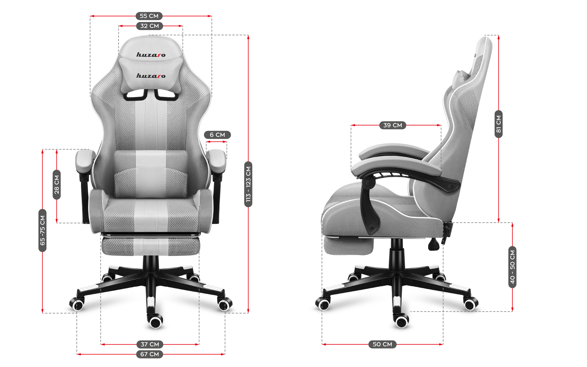 Wymiary fotela Huzaro Force 4.7 White Mesh