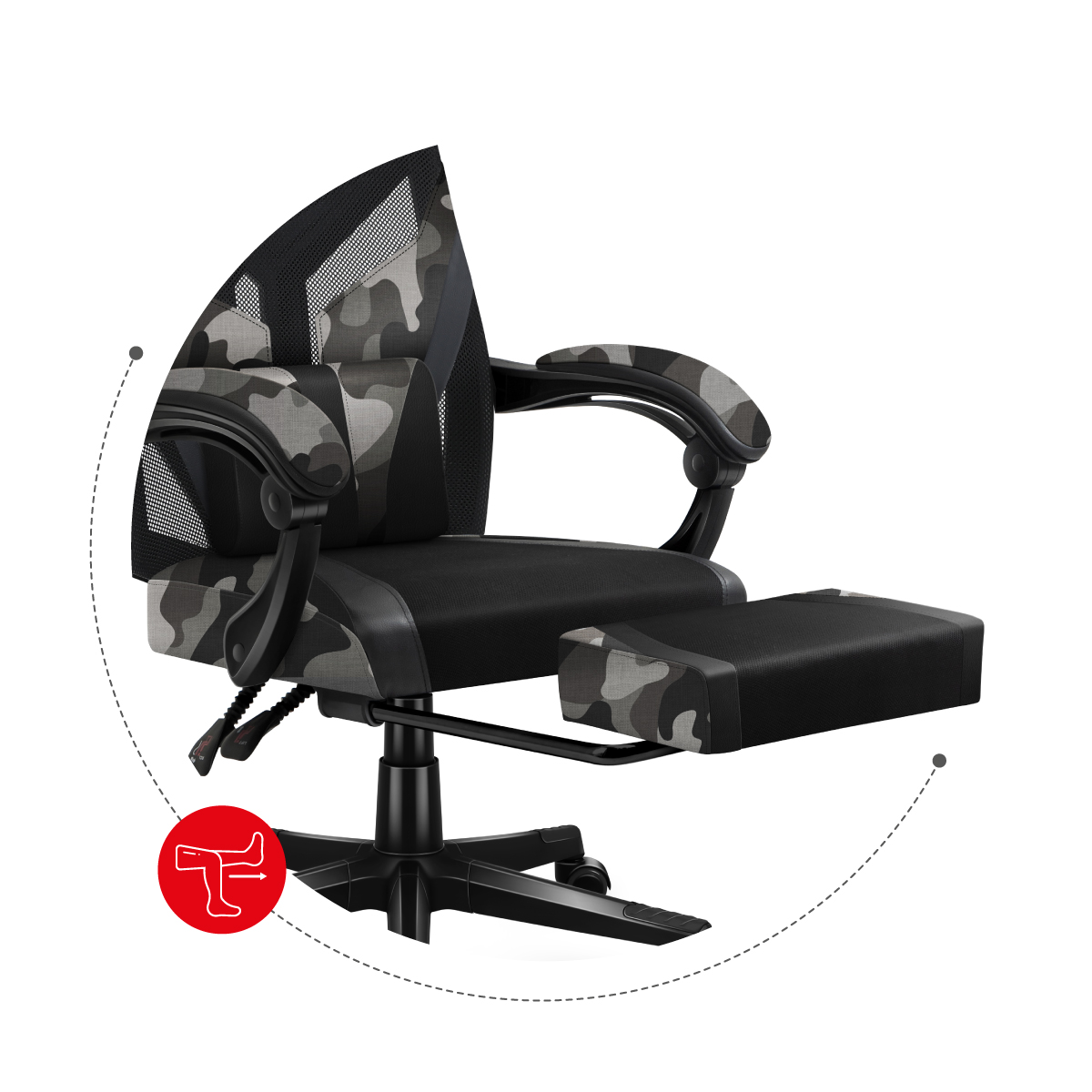 Rozłożony podnóżek fotela Huzaro Combat 5.0 Camo