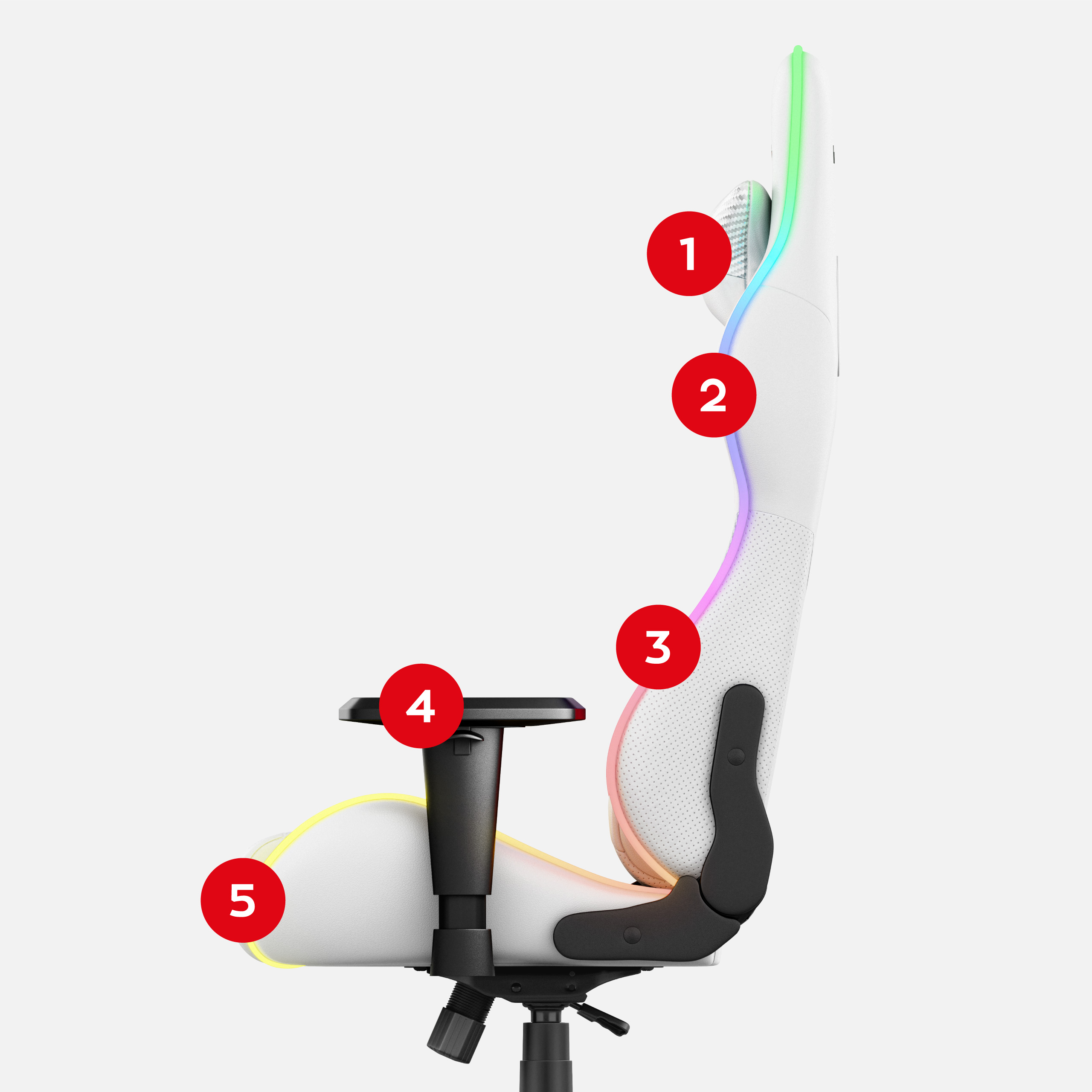 Detale fotela Huzaro Force 6.2 White RGB