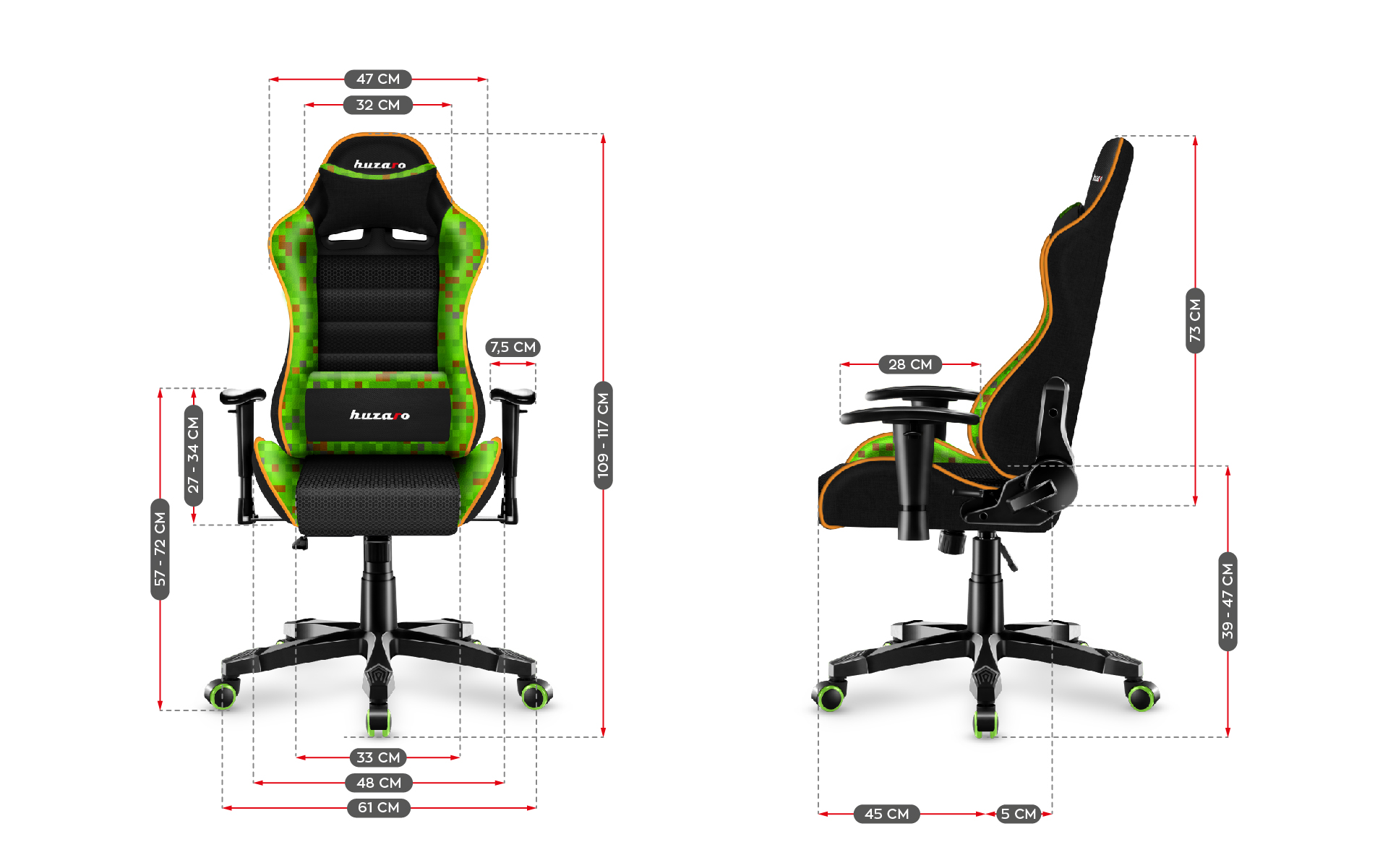 Wymiary fotela Ranger 6.0 Pixel